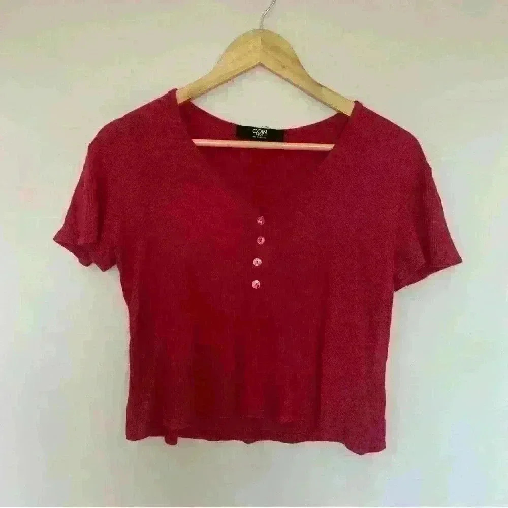 Women’s Coin 1804 Knit Crop Top Tee Red Size S